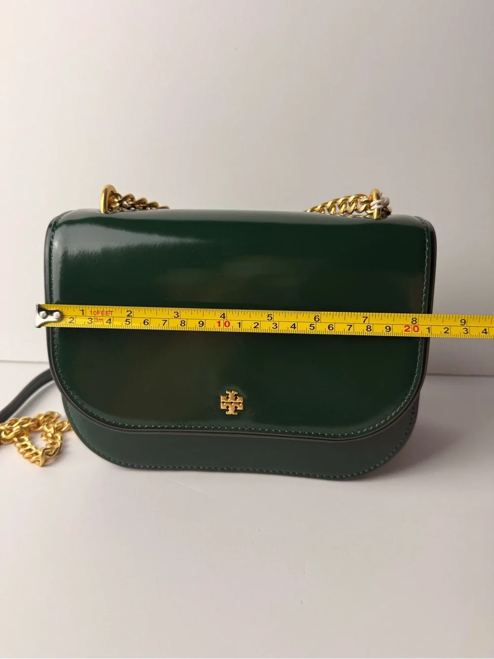 Tory Burch Emerson Patent Flap Adjustable Shoulder Bag Pine Tree Green / Gold
